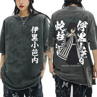A washed black Demon Slayer Vintage T-Shirt made of 100% cotton, featuring an oversized cartoon anime graphic for men and women.