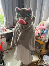 Inosuke Boar Head Plush Cosplay Neck Pillow U-shaped hooded travel blackout cloak anime prop