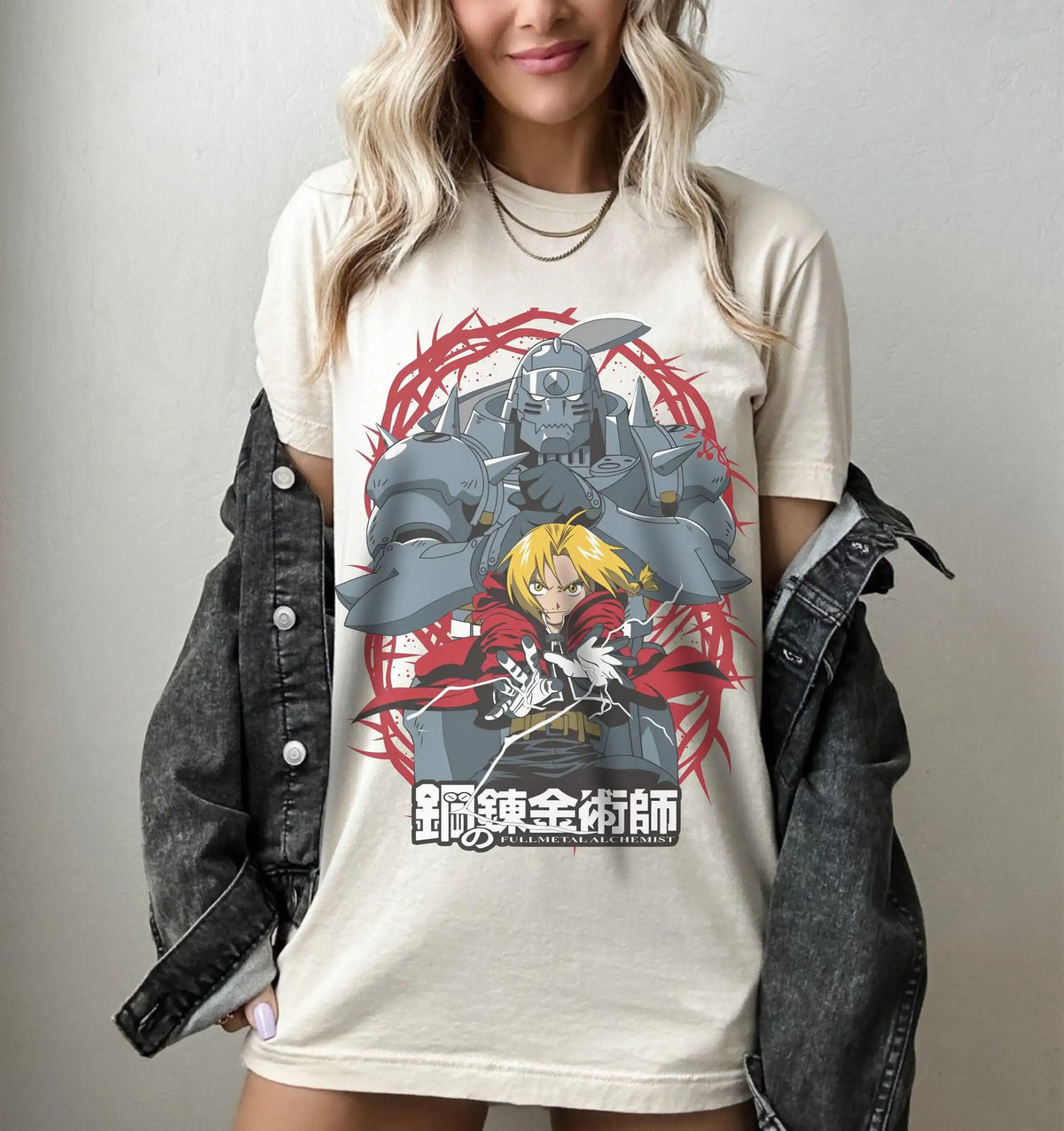 Fullmetal Alchemist Manga T-Shirt oversized cotton anime graphic tee with vintage washed finish short sleeves and relaxed streetwear silhouette