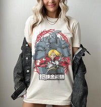 Fullmetal Alchemist Manga T-Shirt oversized cotton anime graphic tee with vintage washed finish short sleeves and relaxed streetwear silhouette