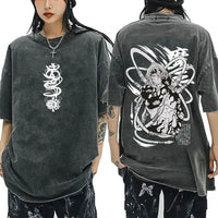 A vintage washed Demon Slayer Serpent Hashira Iguro Obanai T Shirt in a casual, oversized style for men and women.