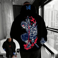 A trendy oversized Demon Slayer Hooded Sweatshirt featuring colorful anime character graphics, designed as casual autumn streetwear for men and women.