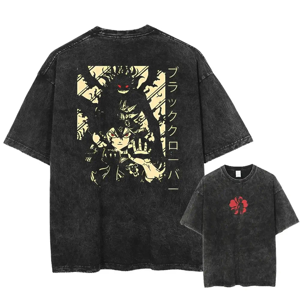 Asta Black Clover Manga Streetwear T-Shirt featuring a graphic design on a washed cotton oversized tee.