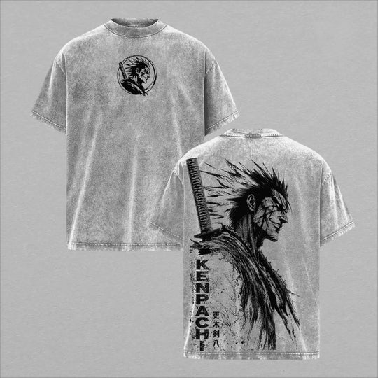Zaraki Kenpachi Bleach Vintage Washed T-Shirt featuring detailed artwork on front and back.