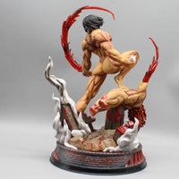 A highly detailed 29cm Eren Jaeger Figure made of premium PVC, showcasing the Attack on Titan protagonist in a dynamic pose for anime desktop decoration.