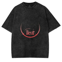 Albedo Overlord Vintage Washed Harajuku T-Shirt featuring devil illustration and oversized design in black wash.