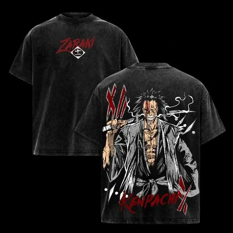 Bleach T-Shirt Vintage Washed Anime Streetwear oversized nylon-cotton blend Y2K hip-hop Bleach anime graphic washed finish applique unisex S to XXXL front view