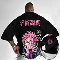 A black Jujutsu Kaisen T-Shirt for men featuring a high-definition anime graphic print, styled for casual streetwear.