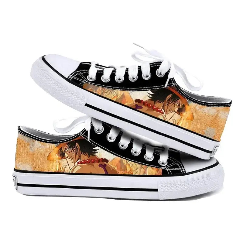 Trendy One Piece Canvas Shoes featuring Riman printed anime art, designed as breathable low-top flat sneakers for boys, girls, and couples.