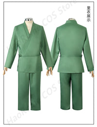 Urahara Kisuke BLEACH Cosplay Costume featuring a green top, pants, and hat, perfect for adult fans.