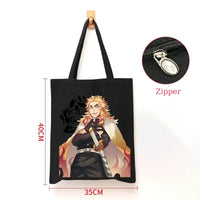A durable Demon Slayer Canvas Bag featuring Kamado Nezuko and Tanjiro anime graphics, designed as a zipper tote for students and shoppers.