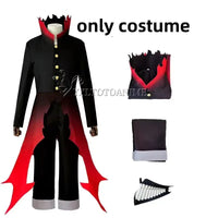Dandadan Okarun Cosplay Costume Wig Suit featuring a black and red design, perfect for Halloween celebrations.