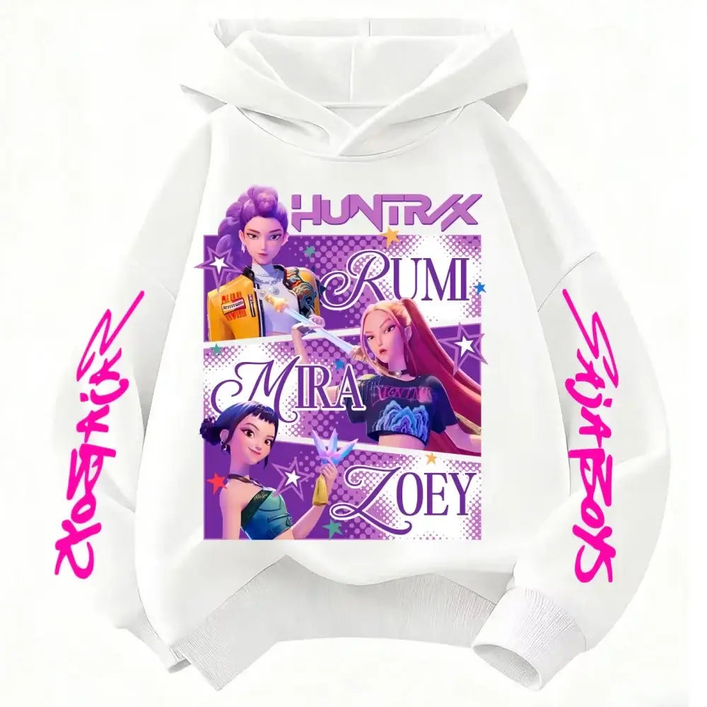 A fashionable KPop Demon Hunters Hoodie featuring the Huntrix design, a spring and autumn sweatshirt for boys and girls.