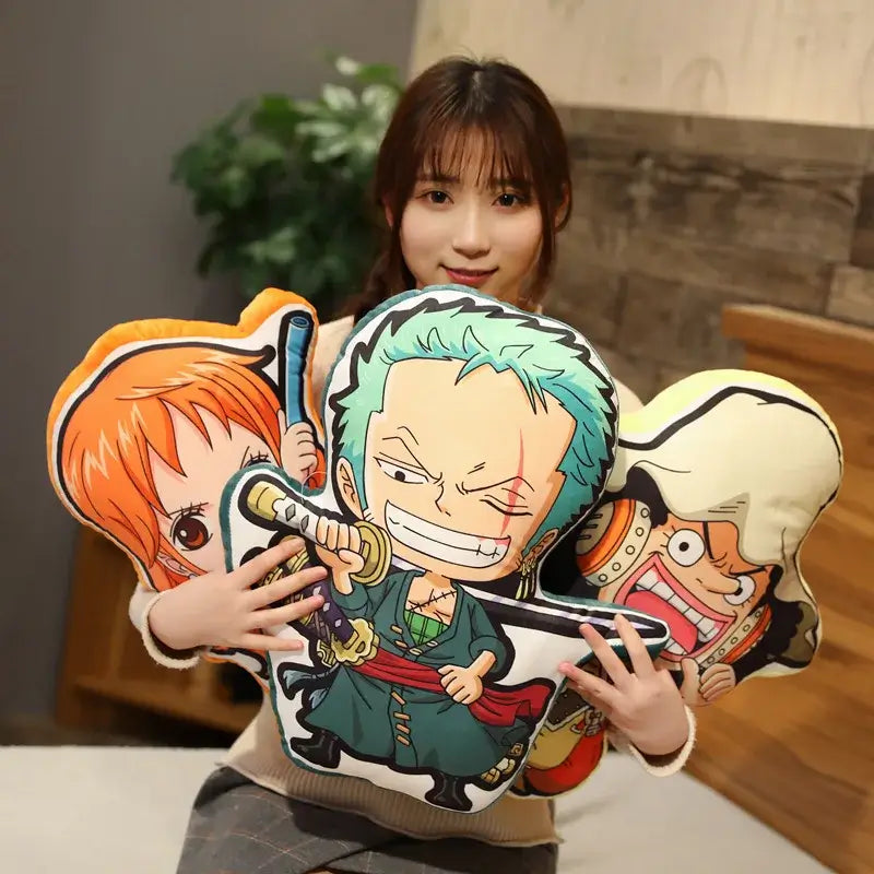One Piece Kawaii Pillow Doll anime plush cushion featuring Luffy Zoro Sanji Chopper and Usopp soft stuffed toy gift
