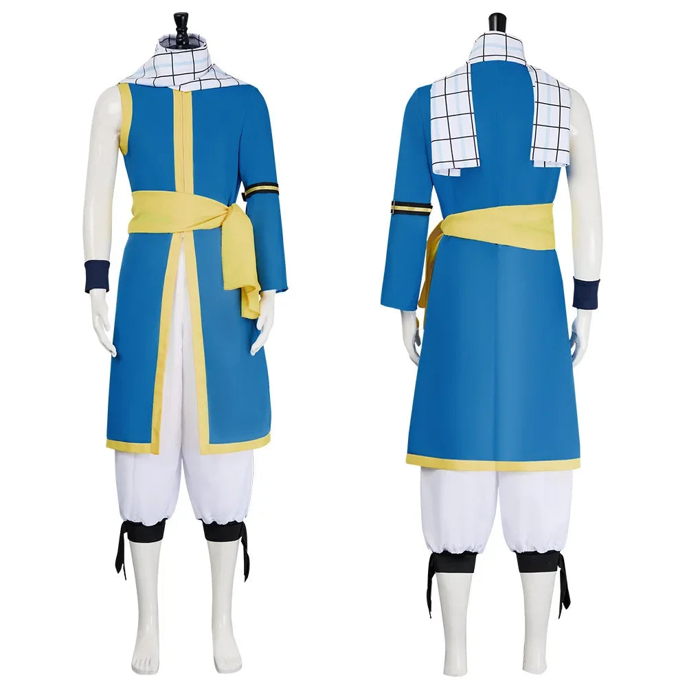 Natsu Dragneel Fairy Tail Cosplay Costume Blue Black Seven Years Later uniform Halloween men