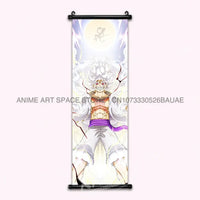 A vibrant One Piece Hanging Painting featuring anime characters Monkey D. Luffy, Portgas D. Ace, Sabo, and Shanks on a canvas scroll for home decor.