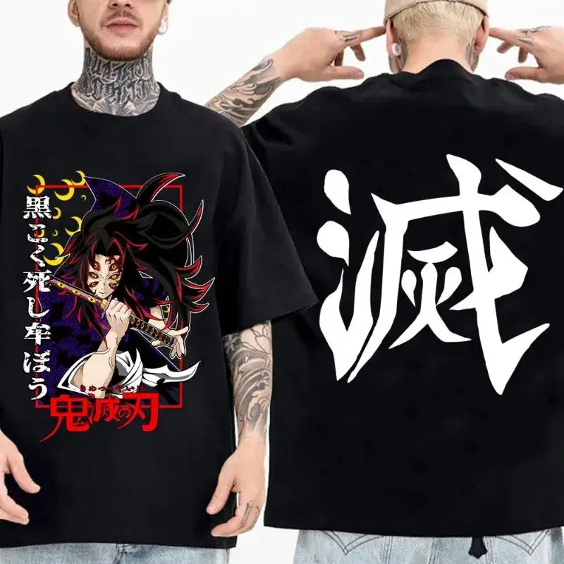 Demon Slayer Cotton Parent-Child Anime T-Shirt back view loose casual unisex summer anime top