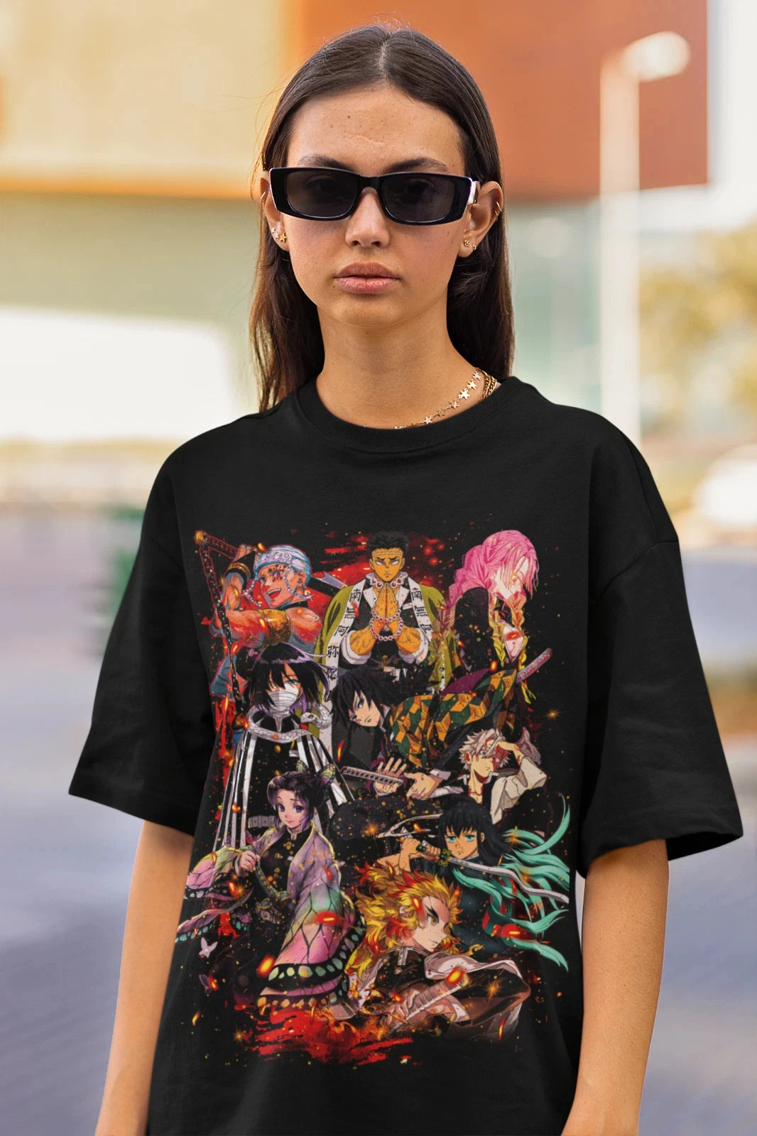 Demon Slayer Hero Characters Y2K Children Cotton T-Shirt back view loose unisex Y2K casual
