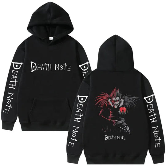 Death Note Ryuk Vintage Oversized Hoodie design featuring Ryuk from Death Note on the back and logo on the front.
