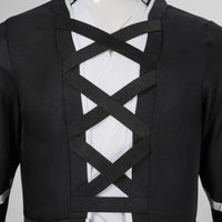 Kurosaki Ichigo Cosplay Costume complete display featuring overcoat, inner vest, pants, and white waist belt.