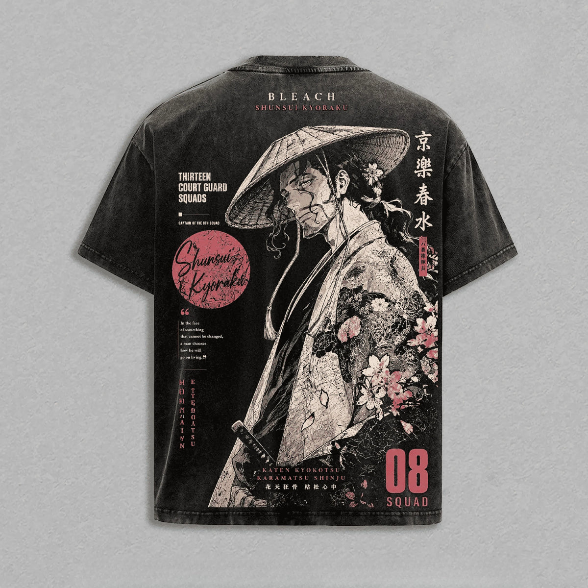 Shunsui Kyoraku Bleach Vintage Washed Soft Cotton T-Shirt captain artwork