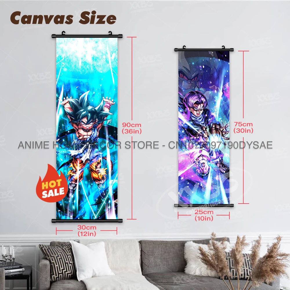 High-quality Dragon Ball Posters wall art scroll featuring Anime figures Goku, Vegeta, and Frieza for home decoration.