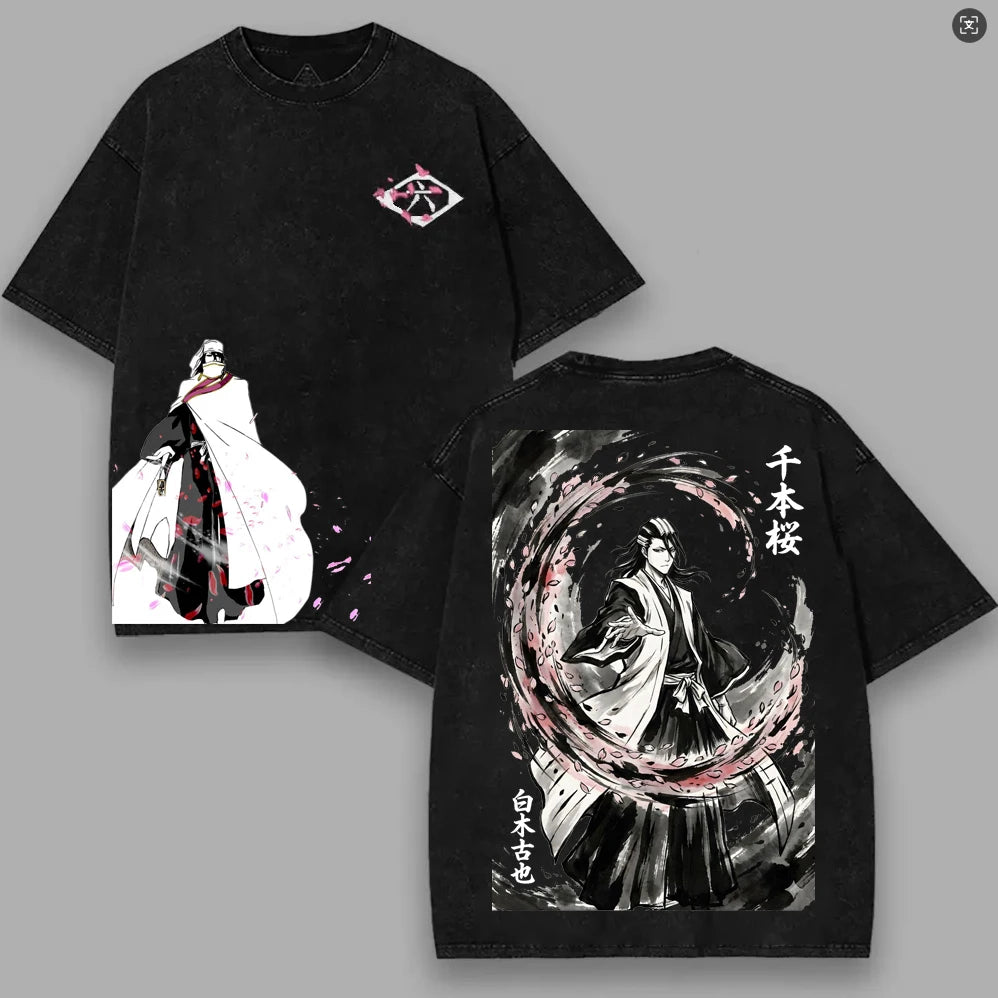 Byakuya Kuchiki Bleach Washed Oversized T-Shirt Summer Tee