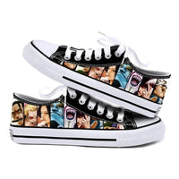 One Piece Anime Low Top Canvas Sneakers flat lay pair printed anime canvas couple birthday gift