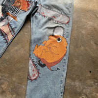 Trendy high-waist Anime Jeans featuring high-definition digital graphic prints, designed as wide-leg Y2K streetwear for men and women.