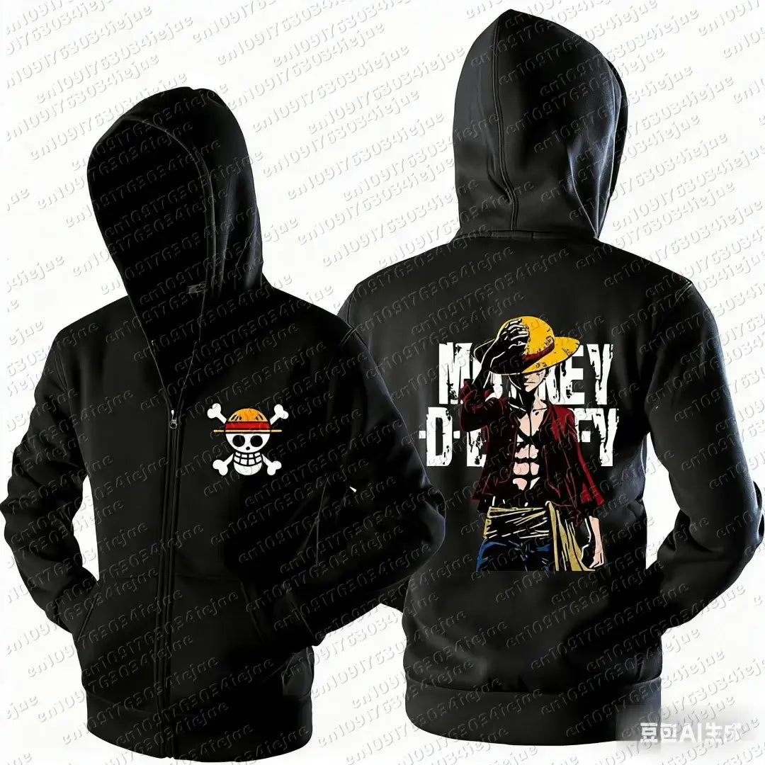 Luffy Zipper Hoodie One Piece 3D Print Streetwear full-zip polyester Monkey D Luffy graphic hip-hop punk style unisex men women autumn front view