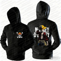 Luffy Zipper Hoodie One Piece 3D Print Streetwear full-zip polyester Monkey D Luffy graphic hip-hop punk style unisex men women autumn front view