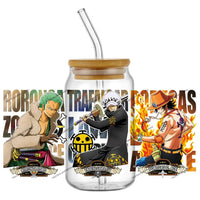 A collection of the newest 31 designs of popular One Piece UV DTF Stickers for a 16oz glass cup.