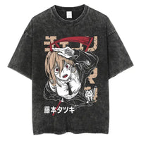 Chainsaw Man Power Print T-Shirt Y2K Harajuku washed cotton unisex anime tee men women