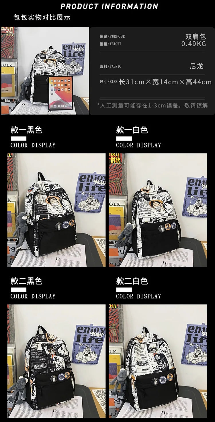 One Piece Luffy Anime Backpack school laptop travel bag men women bold print gift