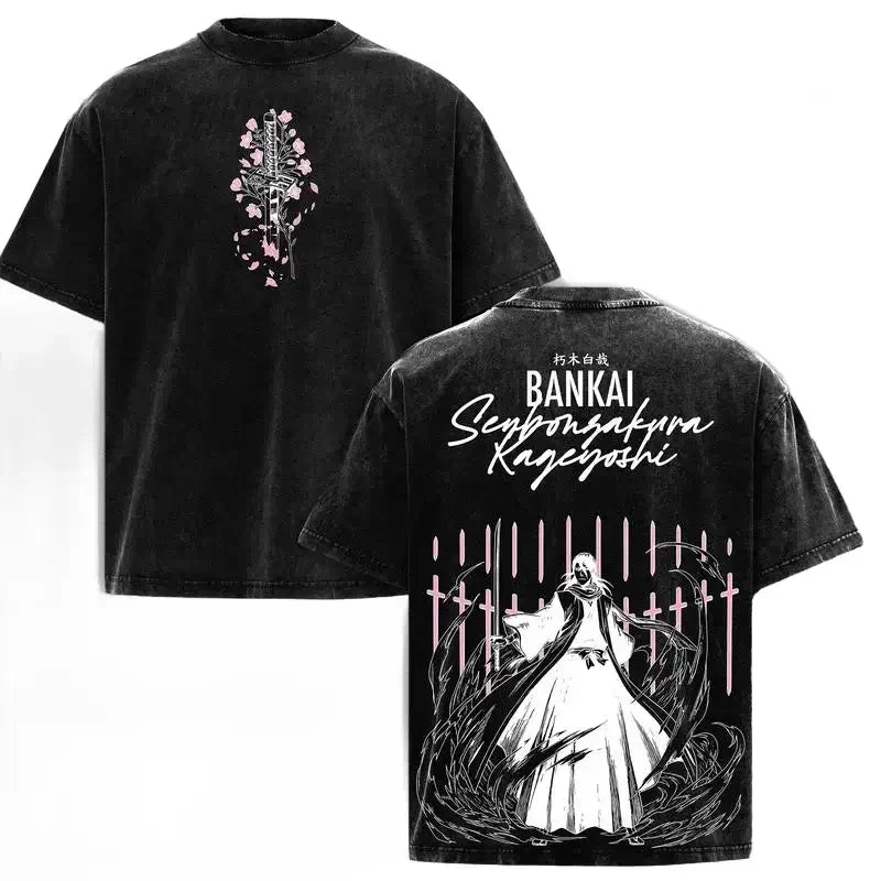 Byakuya Kuchiki Bleach Vintage Washed T-Shirt close-up showing printed artwork and vintage finish