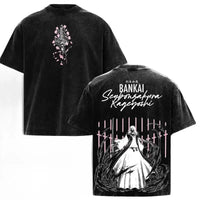 Byakuya Kuchiki Bleach Vintage Washed T-Shirt close-up showing printed artwork and vintage finish
