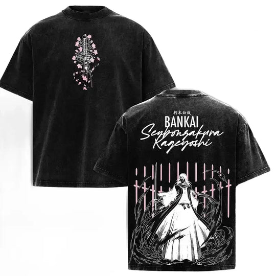 Byakuya Kuchiki Bleach Vintage Washed T-Shirt close-up showing printed artwork and vintage finish
