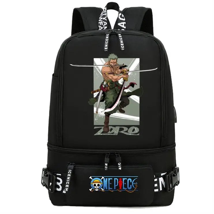 One Piece Anime Polyester School Travel Backpack featuring vibrant artwork and stylish design for teens.