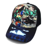 A trendy Demon Slayer Baseball Cap featuring graphic prints of Tanjiro and Nezuko, designed as an adjustable hip hop sun hat for men and women.