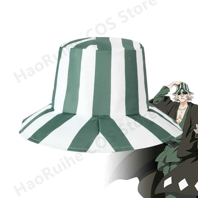 Urahara Kisuke BLEACH Cosplay Costume featuring a green top, pants, and hat, perfect for adult fans.