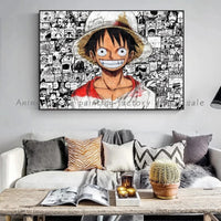 A high-quality Monkey D Luffy HD Poster printed on canvas, featuring Japanese anime art suitable for bar and home wall decoration.