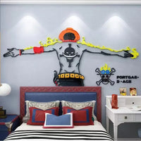 A 3D plastic Ace Wall Sticker featuring a dynamic comic-style illustration of Portgas D. Ace, designed for creative bedroom and living room wall decoration.