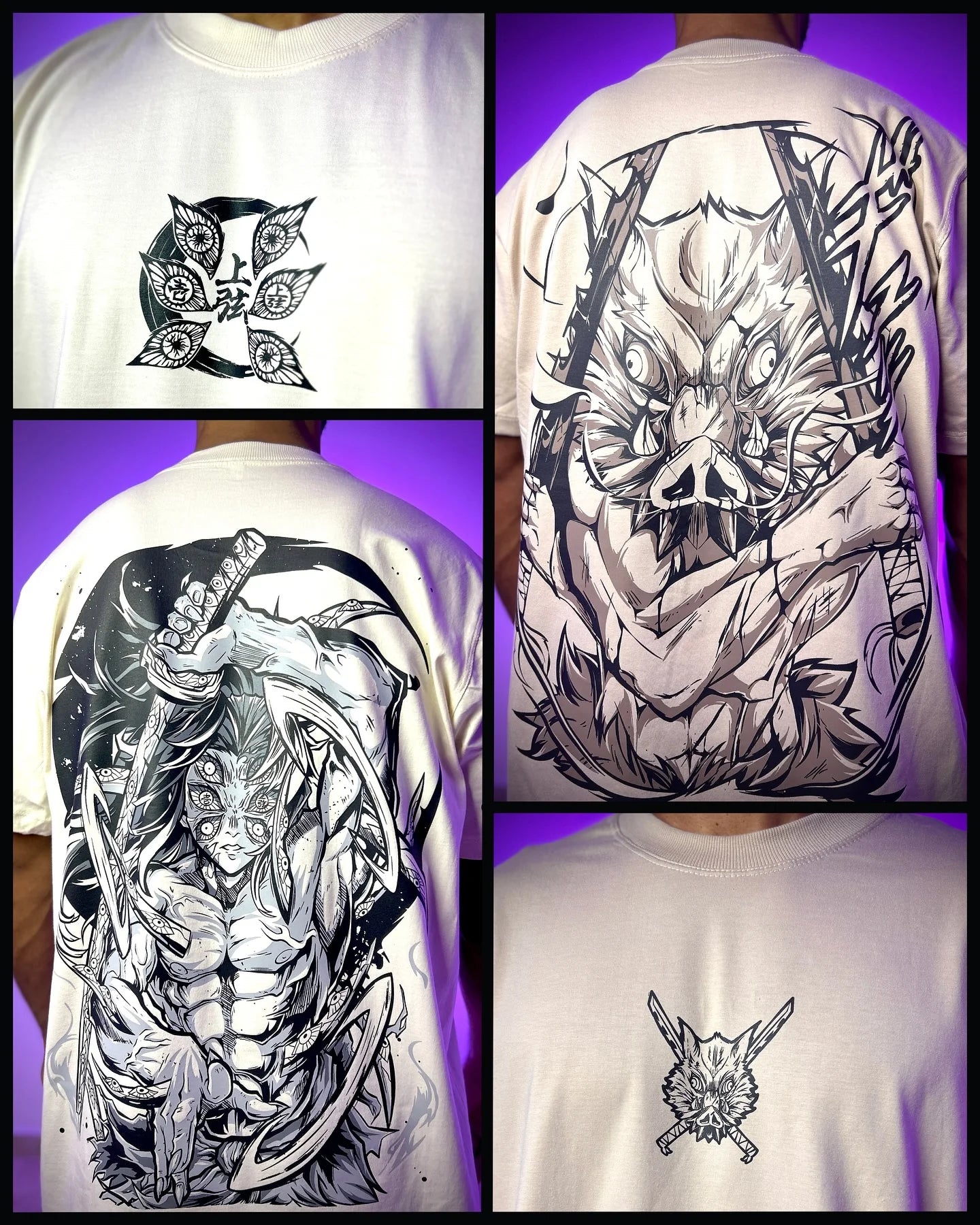 A couple wearing matching oversized Demon Slayer Graphic T Shirts in a hip hop, Y2K streetwear style.