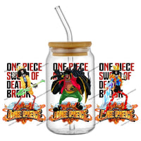 A collection of the newest 31 designs of popular One Piece UV DTF Stickers for a 16oz glass cup.