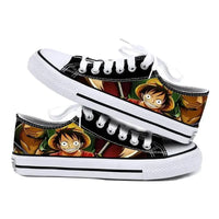 Trendy One Piece Canvas Shoes featuring Riman printed anime art, designed as breathable low-top flat sneakers for boys, girls, and couples.