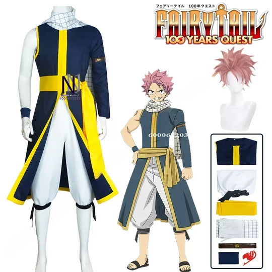 Natsu Dragneel 100 Years Quest Cosplay Costume wig scarf sticker Salamander Halloween unisex