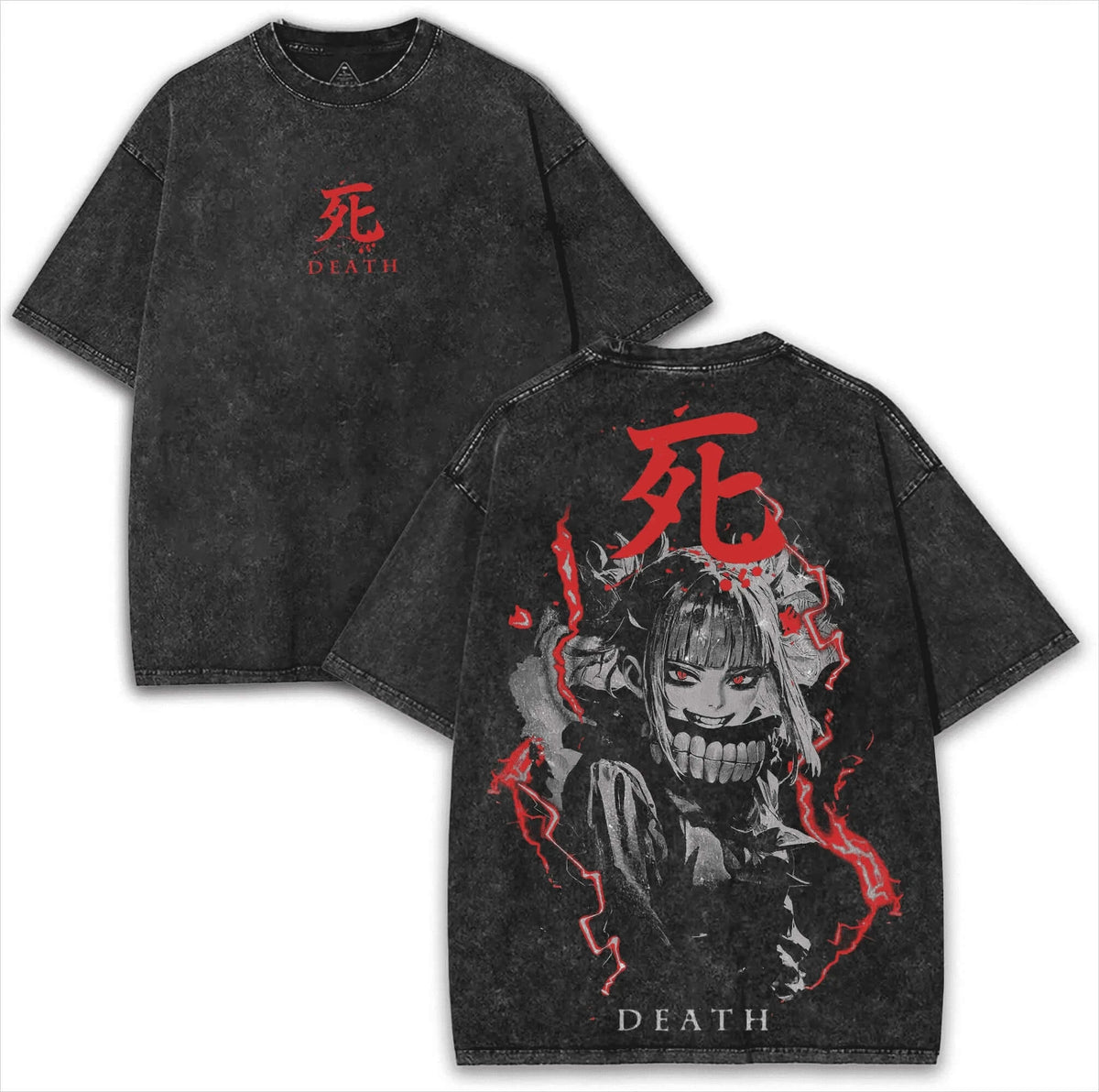 Himiko Toga My Hero Academia Vintage Washed T-Shirt featuring unique design with DEATH graphic on a vintage dark style.