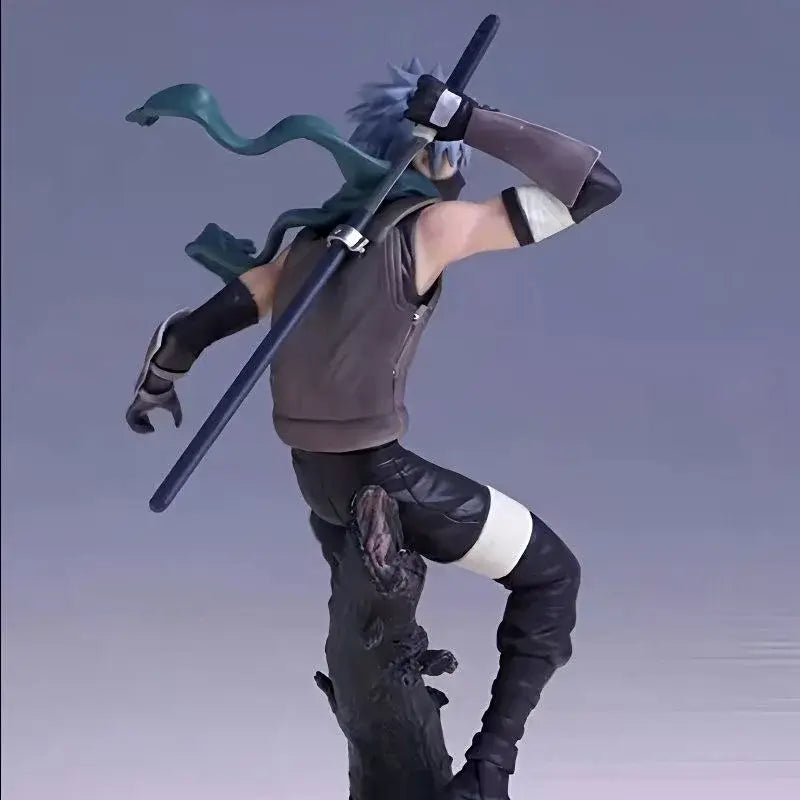 A handmade Naruto Kakashi Handmade Ornament, a model of the anime character from Shippuden running with a Konoha flag.