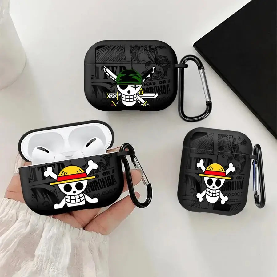 One Piece AirPods Case Cool Logo Protective Cover hard plastic shell wireless Bluetooth headset case fits AirPods 1 2 3 4 Pro Pro2 Pro3 front view