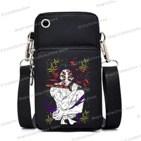A trendy Demon Slayer Phone Bag featuring anime art of Nezuko Kamado and Mitsuri Kanroji, designed as a Harajuku mini crossbody purse for women and men.